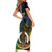 Personalised South Sea Islanders Short Sleeve Bodycon Dress Kanakas With Vanuatu Coat Of Arms LT14 - Polynesian Pride