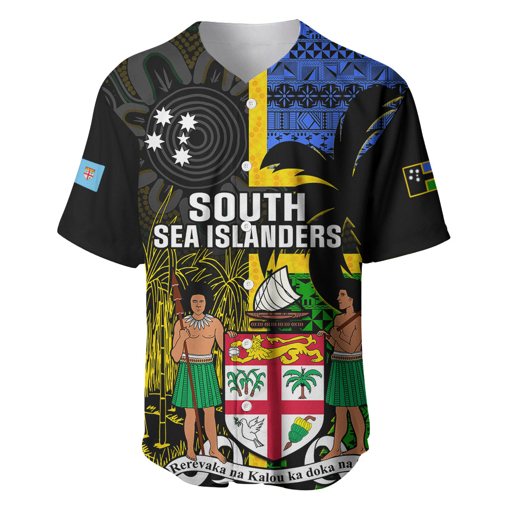 Personalised South Sea Islanders Baseball Jersey Kanakas With Fiji Coat Of Arms LT14 Black - Polynesian Pride