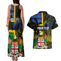 Personalised South Sea Islanders Couples Matching Tank Maxi Dress and Hawaiian Shirt Kanakas With Fiji Coat Of Arms LT14 - Polynesian Pride