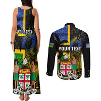 Personalised South Sea Islanders Couples Matching Tank Maxi Dress and Long Sleeve Button Shirts Kanakas With Fiji Coat Of Arms LT14 - Polynesian Pride