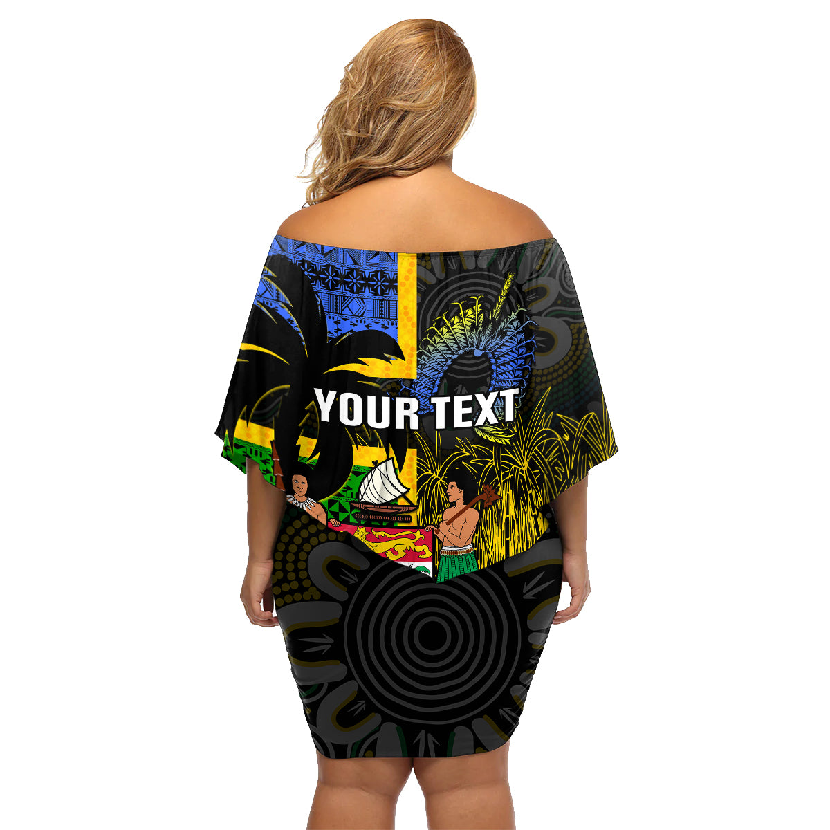 Personalised South Sea Islanders Family Matching Off Shoulder Short Dress and Hawaiian Shirt Kanakas With Fiji Coat Of Arms LT14 - Polynesian Pride