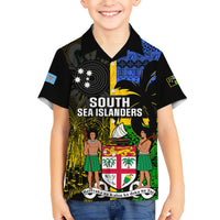 Personalised South Sea Islanders Kid Hawaiian Shirt Kanakas With Fiji Coat Of Arms LT14 Kid Black - Polynesian Pride
