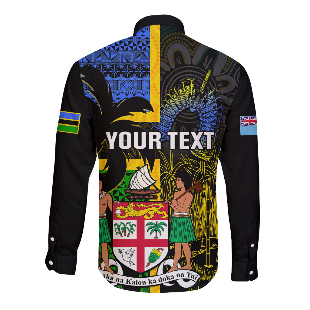 Personalised South Sea Islanders Long Sleeve Button Shirt Kanakas With Fiji Coat Of Arms LT14 - Polynesian Pride