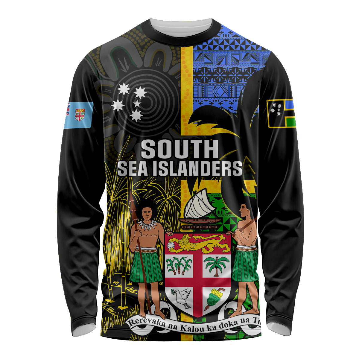 Personalised South Sea Islanders Long Sleeve Shirt Kanakas With Fiji Coat Of Arms LT14 Unisex Black - Polynesian Pride