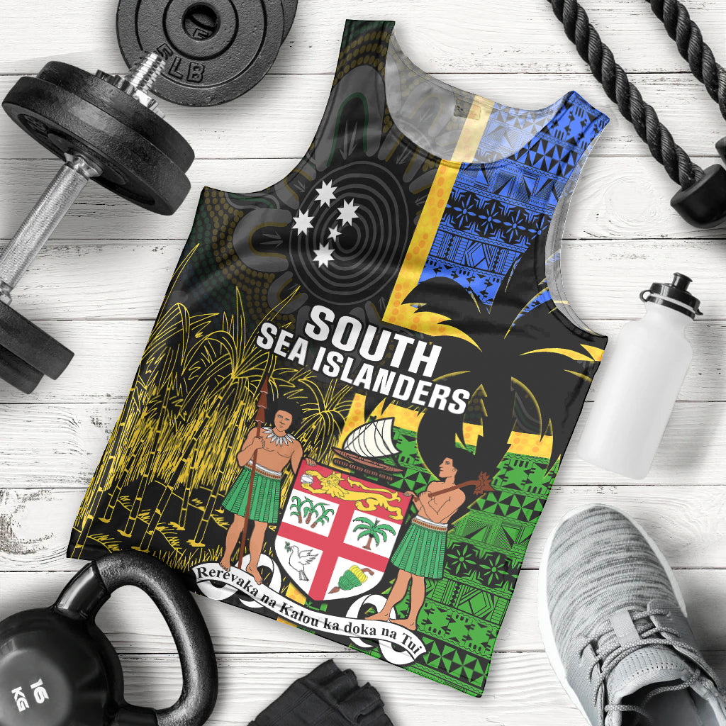 Personalised South Sea Islanders Men Tank Top Kanakas With Fiji Coat Of Arms LT14 Black - Polynesian Pride