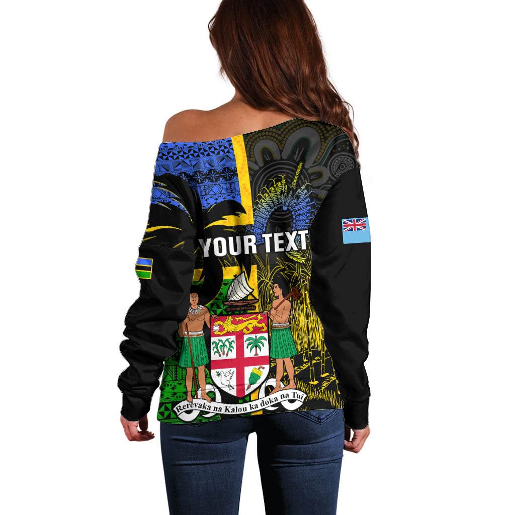 Personalised South Sea Islanders Off Shoulder Sweater Kanakas With Fiji Coat Of Arms LT14 - Polynesian Pride