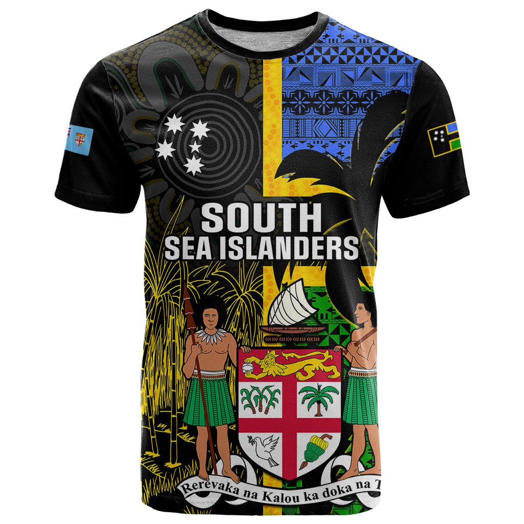 Personalised South Sea Islanders T Shirt Kanakas With Fiji Coat Of Arms LT14 Black - Polynesian Pride