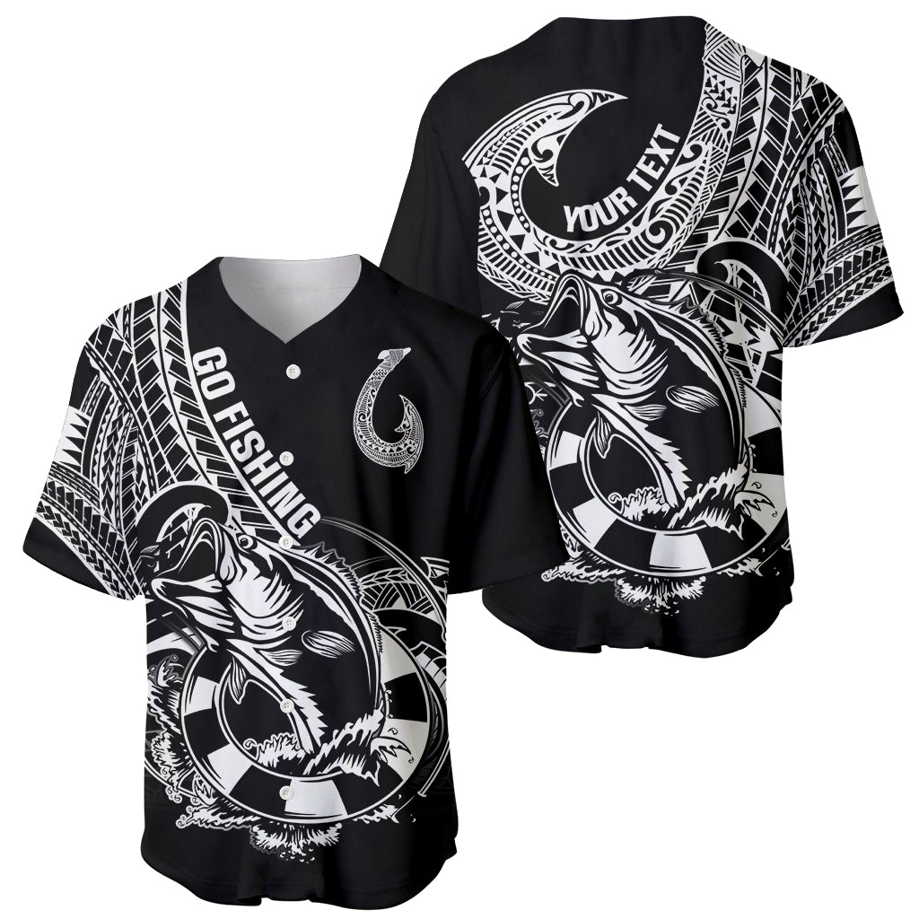 Personalised Polynesia Baseball Jersey Fish Hook Tattoo Go Fishing Polynesian Pattern Black LT14 - Polynesian Pride