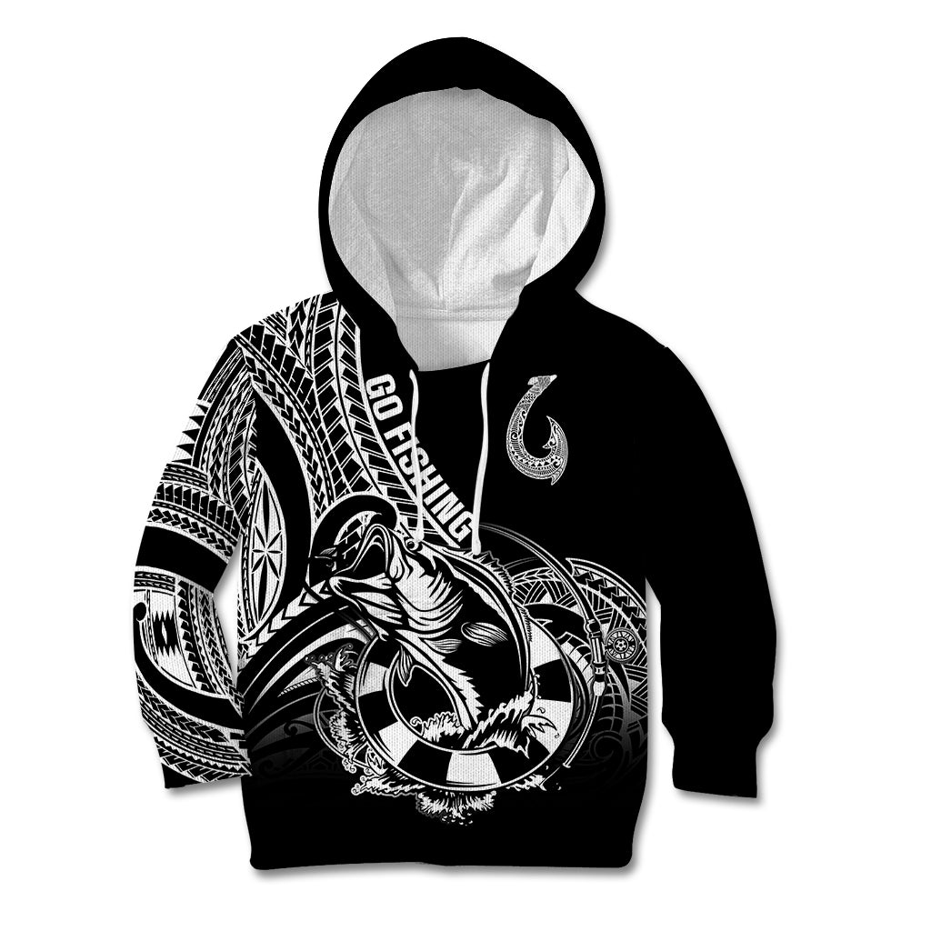 Personalised Polynesia Kid Hoodie Fish Hook Tattoo Go Fishing Polynesian Pattern Black LT14 Hoodie Black - Polynesian Pride
