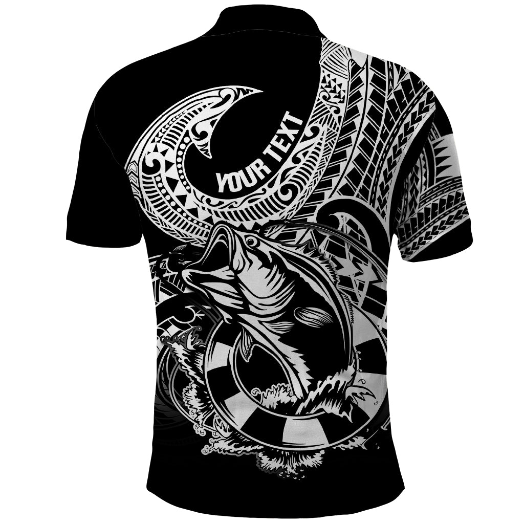 Personalised Polynesia Polo Shirt Fish Hook Tattoo Go Fishing Polynesian Pattern Black LT14 - Polynesian Pride