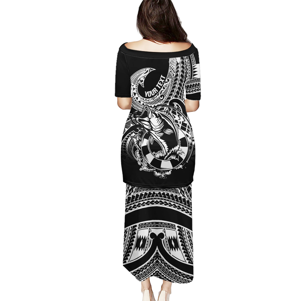 Personalised Polynesia Puletasi Fish Hook Tattoo Go Fishing Polynesian Pattern Black LT14 - Polynesian Pride