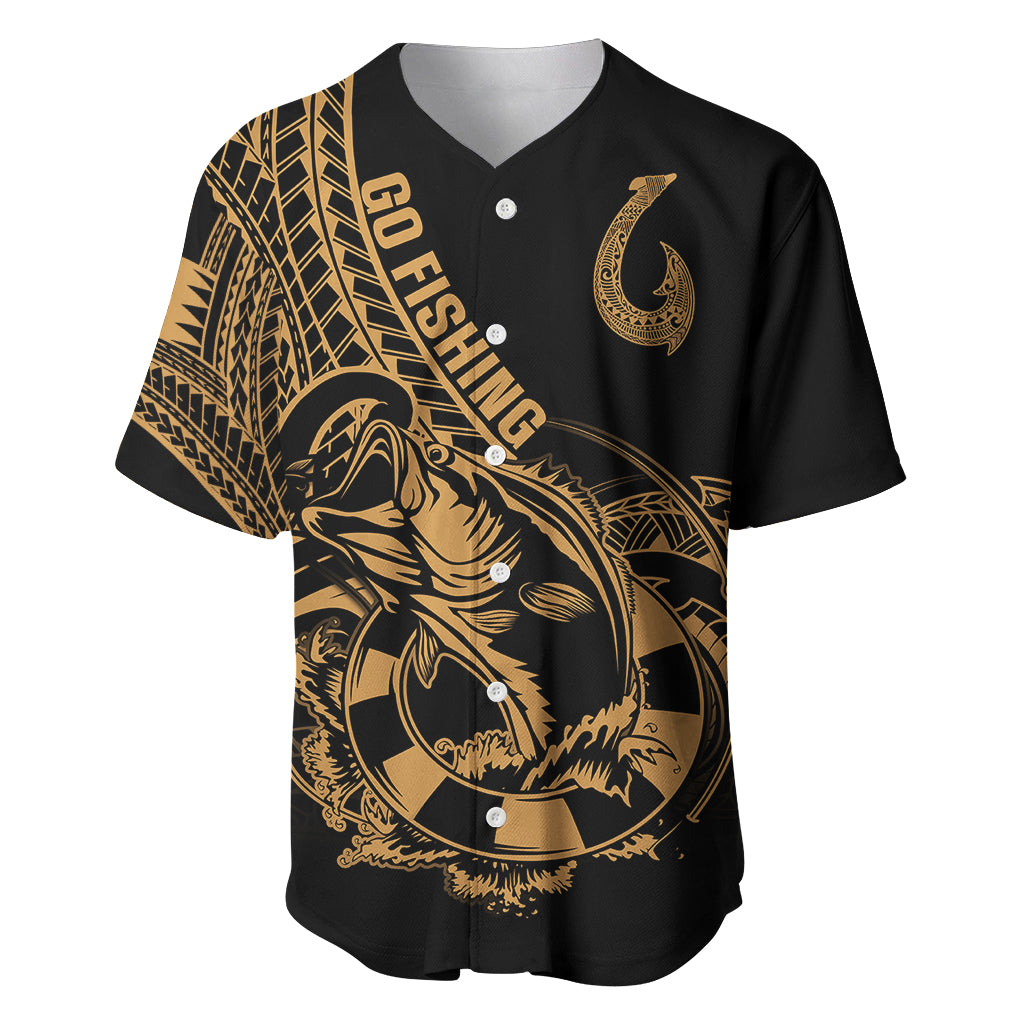 Polynesia Baseball Jersey Fish Hook Tattoo Go Fishing Polynesian Pattern Gold LT14 Gold - Polynesian Pride