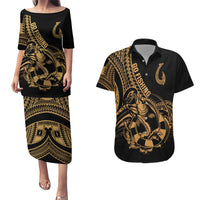 polynesia-couples-matching-puletasi-dress-and-hawaiian-shirt-fish-hook-tattoo-go-fishing-polynesian-pattern-gold