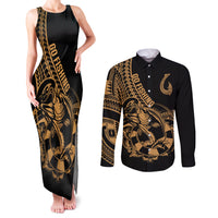 Polynesia Couples Matching Tank Maxi Dress and Long Sleeve Button Shirts Fish Hook Tattoo Go Fishing Polynesian Pattern Gold LT14 Gold - Polynesian Pride