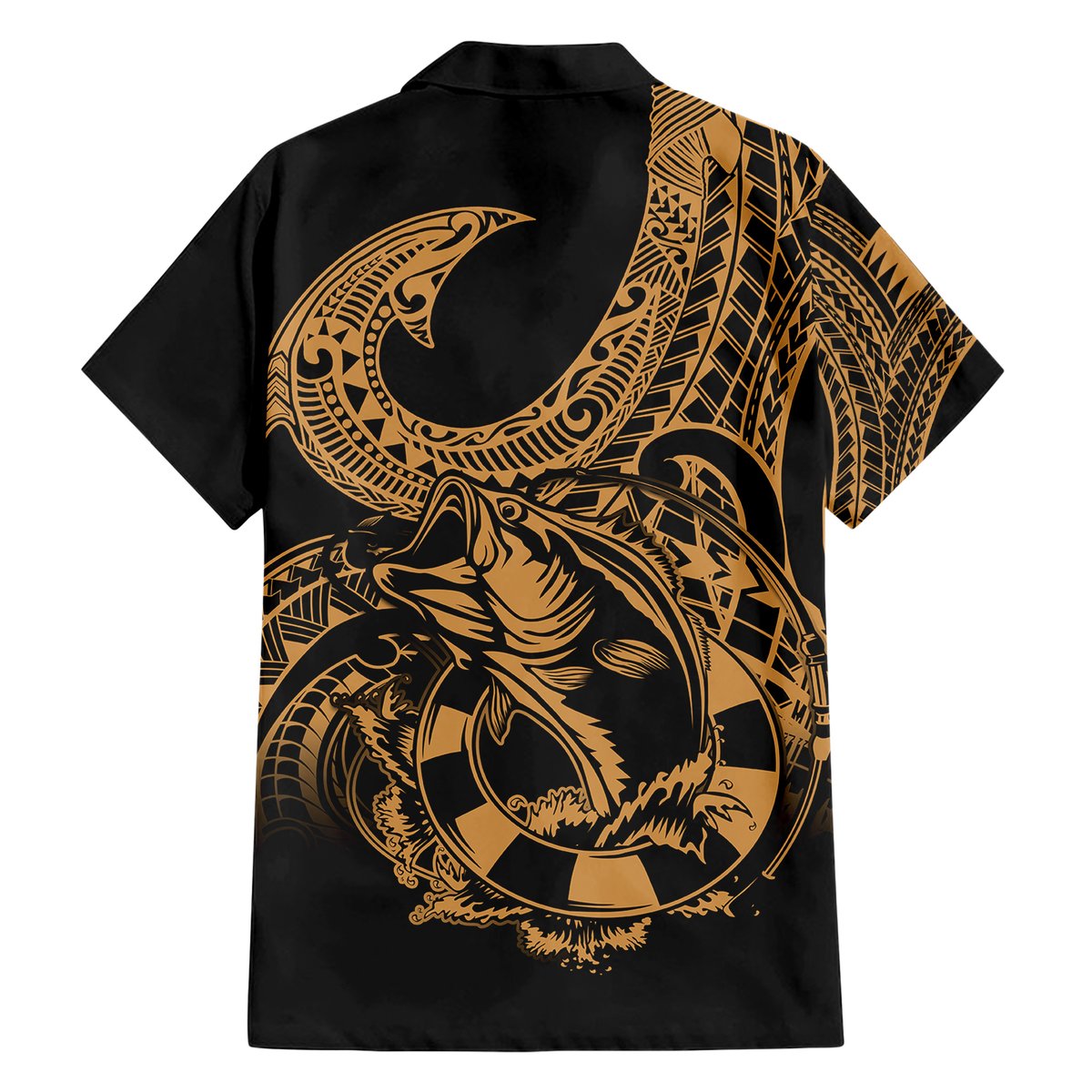 Polynesia Hawaiian Shirt Fish Hook Tattoo Go Fishing Polynesian Pattern Gold LT14 - Polynesian Pride