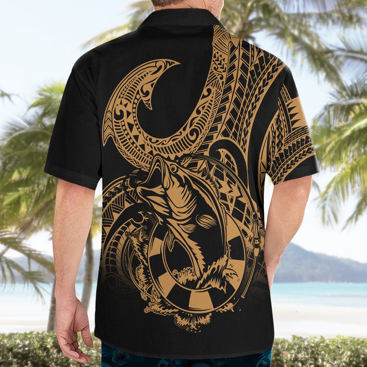 Polynesia Hawaiian Shirt Fish Hook Tattoo Go Fishing Polynesian Pattern Gold LT14 - Polynesian Pride