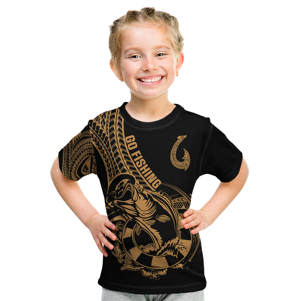 Polynesia Kid T Shirt Fish Hook Tattoo Go Fishing Polynesian Pattern Gold LT14 Gold - Polynesian Pride