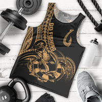 Polynesia Men Tank Top Fish Hook Tattoo Go Fishing Polynesian Pattern Gold LT14 Gold - Polynesian Pride