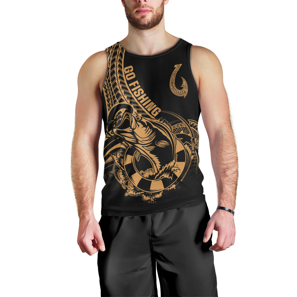Polynesia Men Tank Top Fish Hook Tattoo Go Fishing Polynesian Pattern Gold LT14 - Polynesian Pride