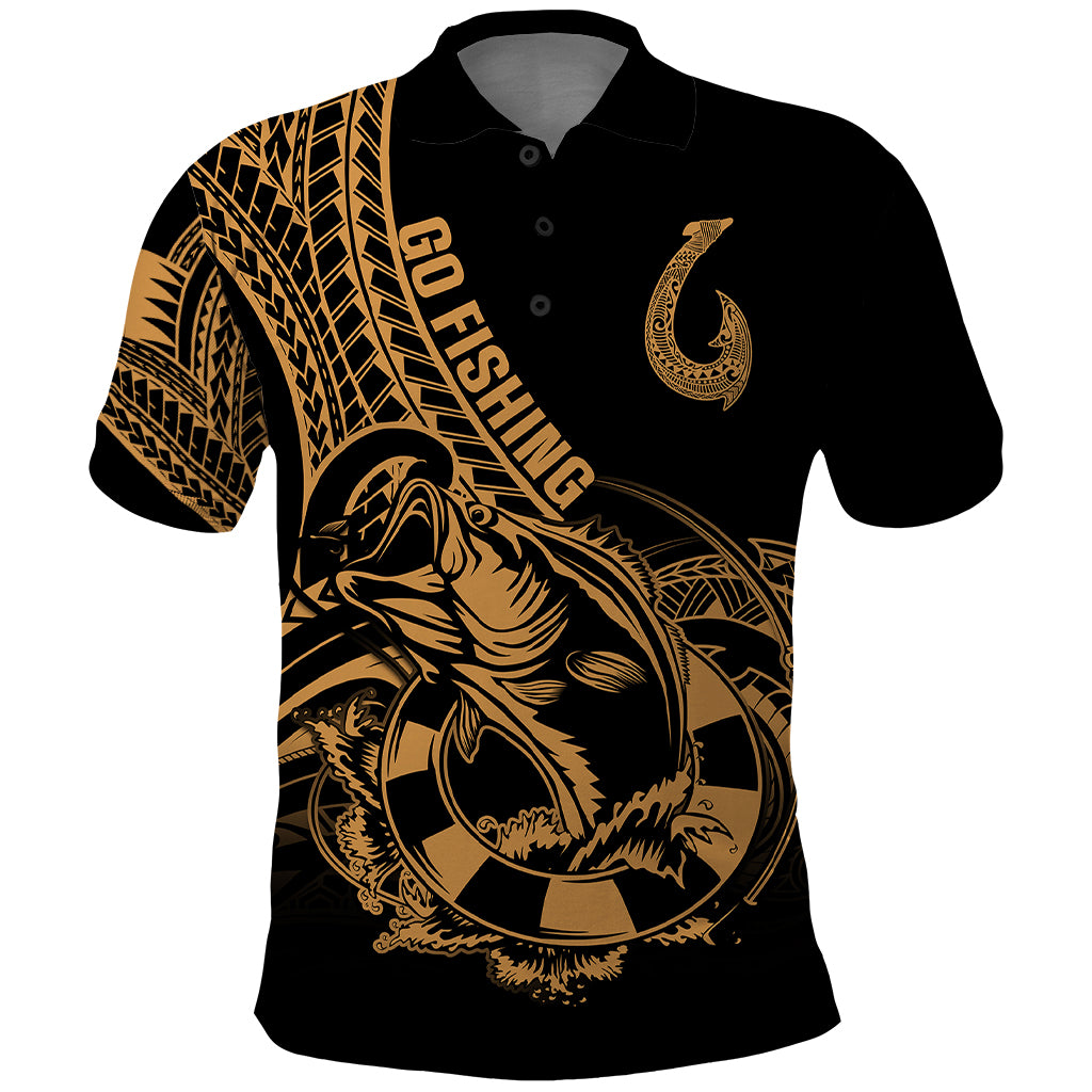 Polynesia Polo Shirt Fish Hook Tattoo Go Fishing Polynesian Pattern Gold LT14 Gold - Polynesian Pride