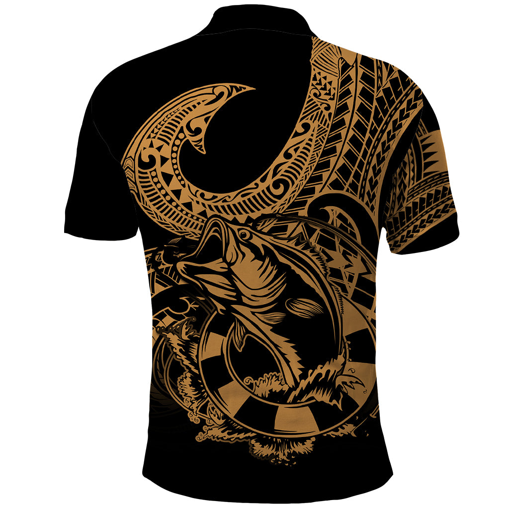 Polynesia Polo Shirt Fish Hook Tattoo Go Fishing Polynesian Pattern Gold LT14 - Polynesian Pride