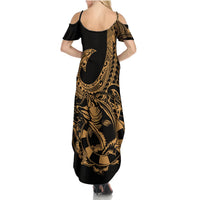 Polynesia Summer Maxi Dress Fish Hook Tattoo Go Fishing Polynesian Pattern Gold LT14 - Polynesian Pride