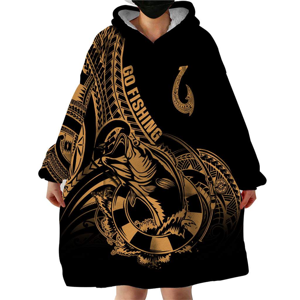 Polynesia Wearable Blanket Hoodie Fish Hook Tattoo Go Fishing Polynesian Pattern Gold LT14 - Polynesian Pride