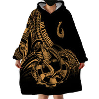 Polynesia Wearable Blanket Hoodie Fish Hook Tattoo Go Fishing Polynesian Pattern Gold LT14 - Polynesian Pride