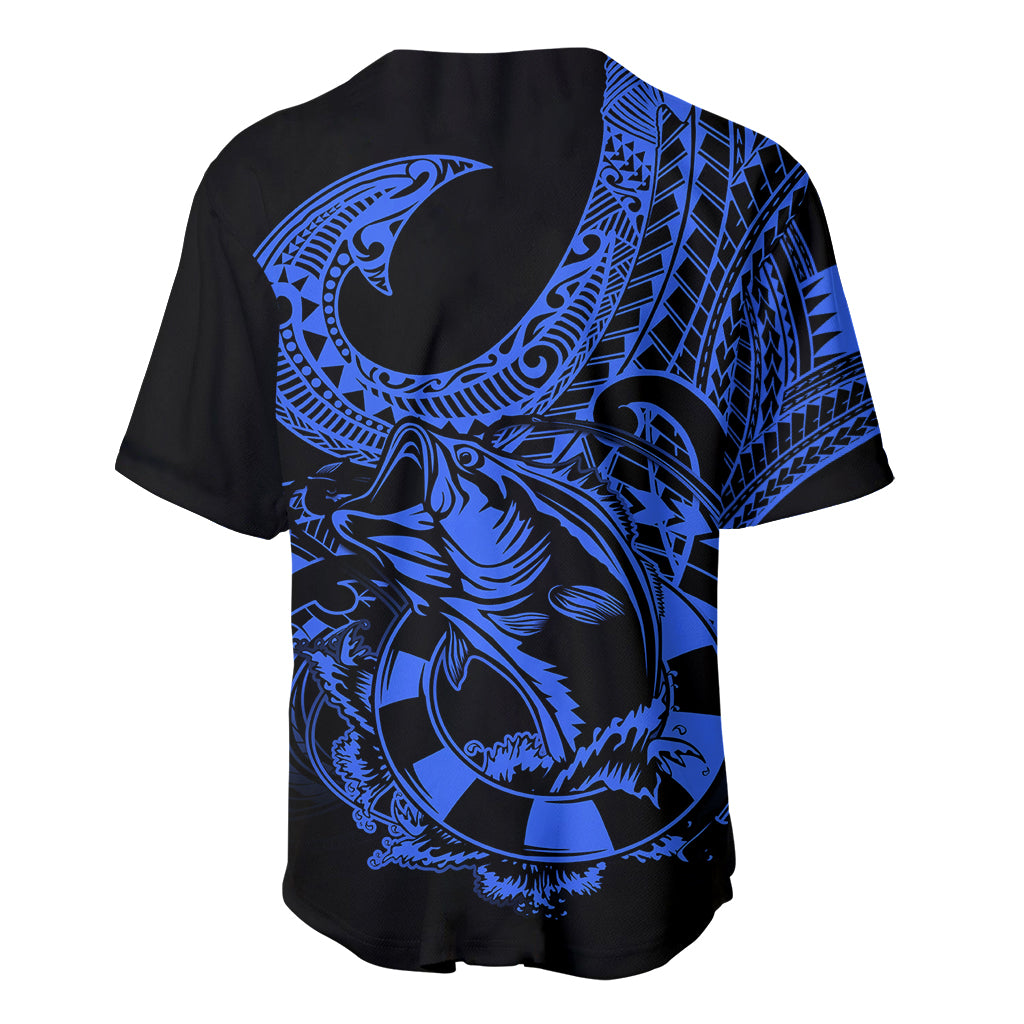 Polynesia Baseball Jersey Fish Hook Tattoo Go Fishing Polynesian Pattern Blue LT14 - Polynesian Pride
