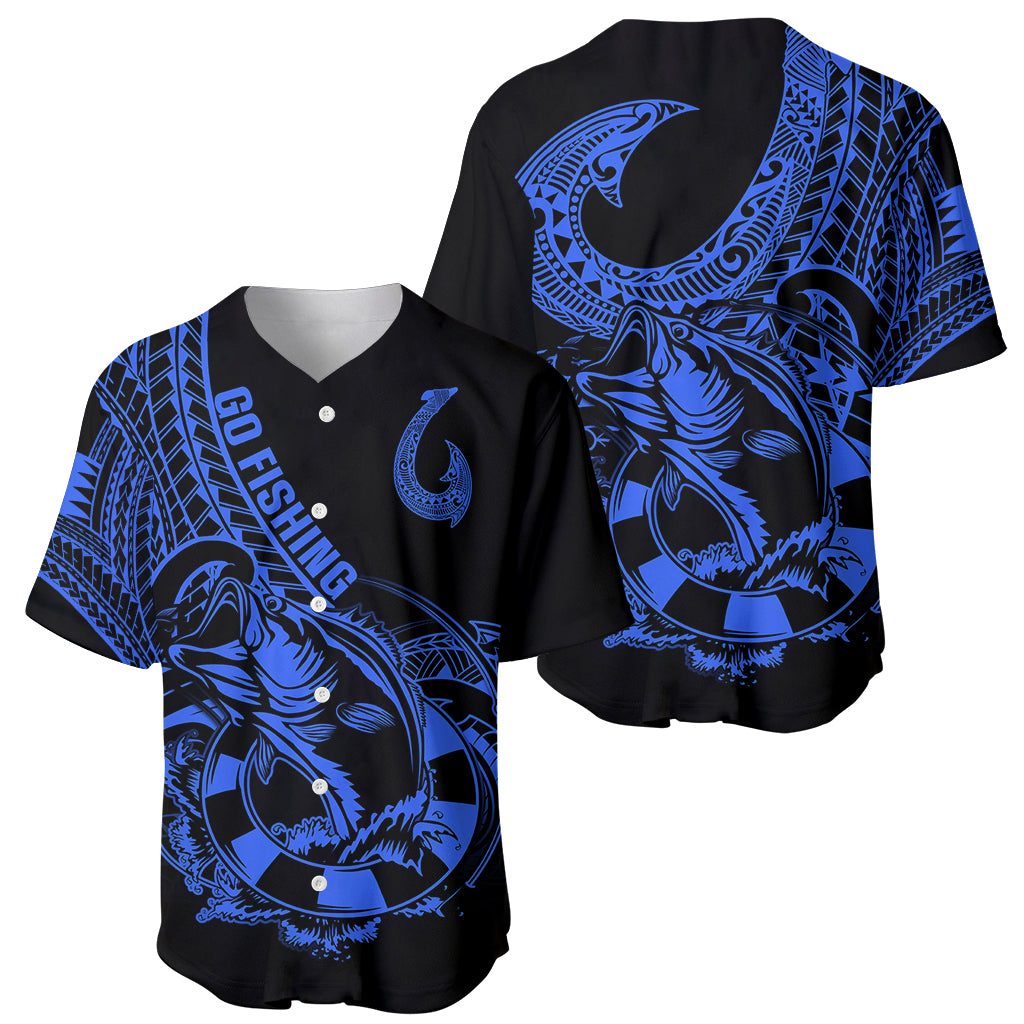 Polynesia Baseball Jersey Fish Hook Tattoo Go Fishing Polynesian Pattern Blue LT14 - Polynesian Pride