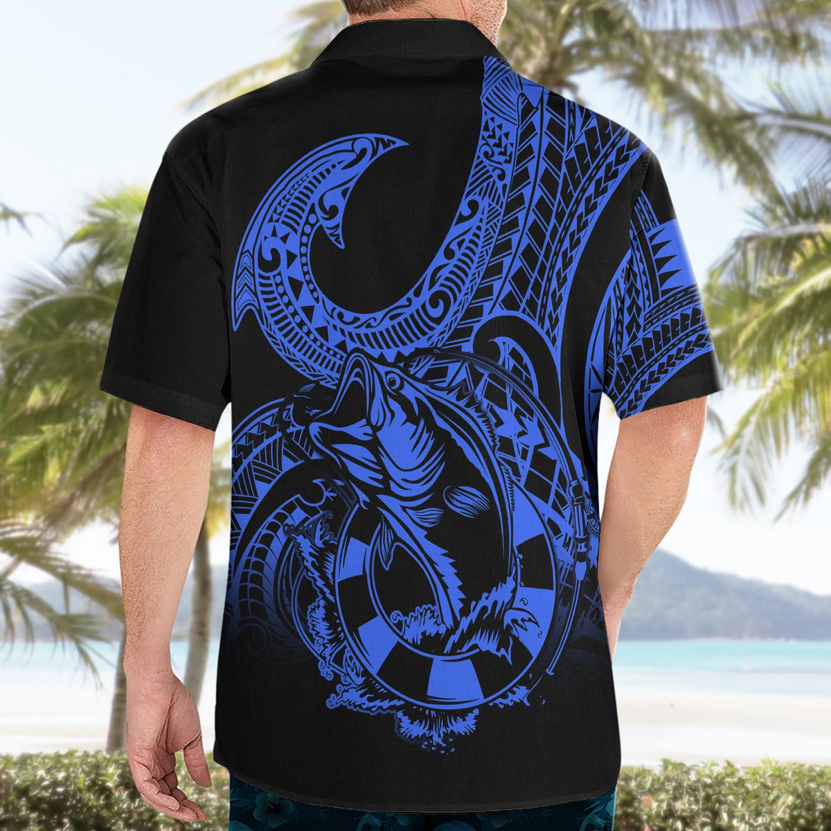 Polynesia Hawaiian Shirt Fish Hook Tattoo Go Fishing Polynesian Pattern Blue LT14 - Polynesian Pride