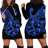 Polynesia Hoodie Dress Fish Hook Tattoo Go Fishing Polynesian Pattern Blue LT14 - Polynesian Pride