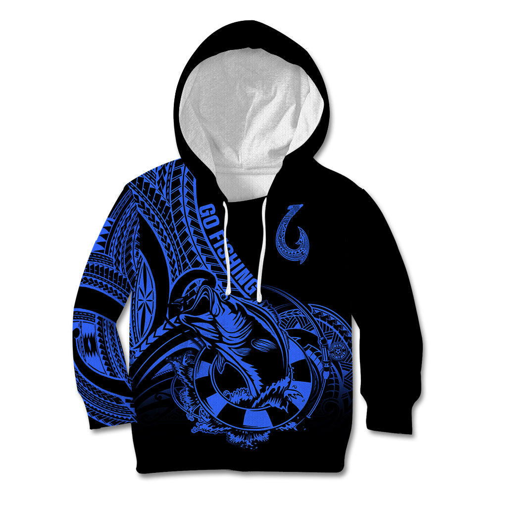 Polynesia Kid Hoodie Fish Hook Tattoo Go Fishing Polynesian Pattern Blue LT14 Hoodie Blue - Polynesian Pride