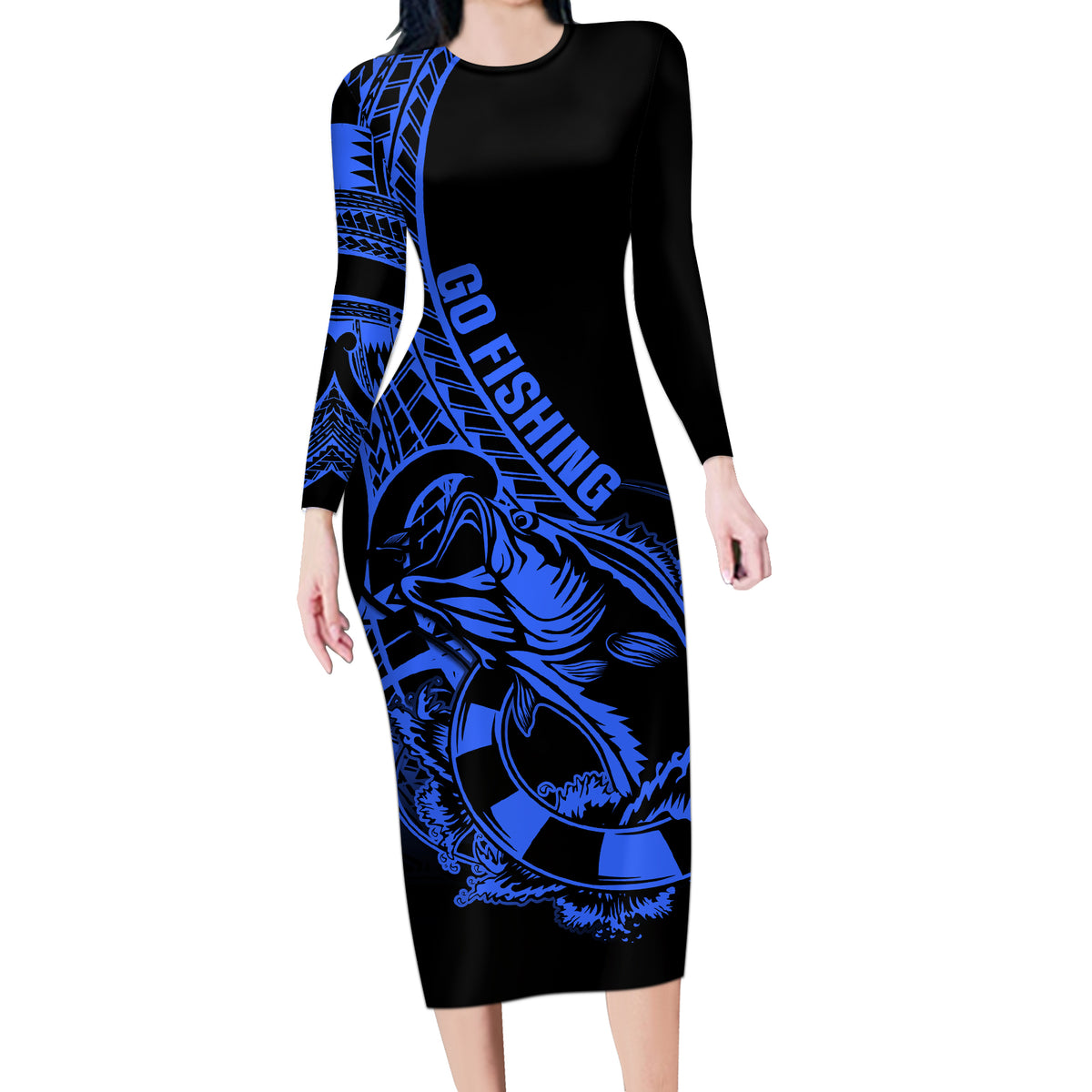 polynesia-long-sleeve-bodycon-dress-fish-hook-tattoo-go-fishing-polynesian-pattern-blue