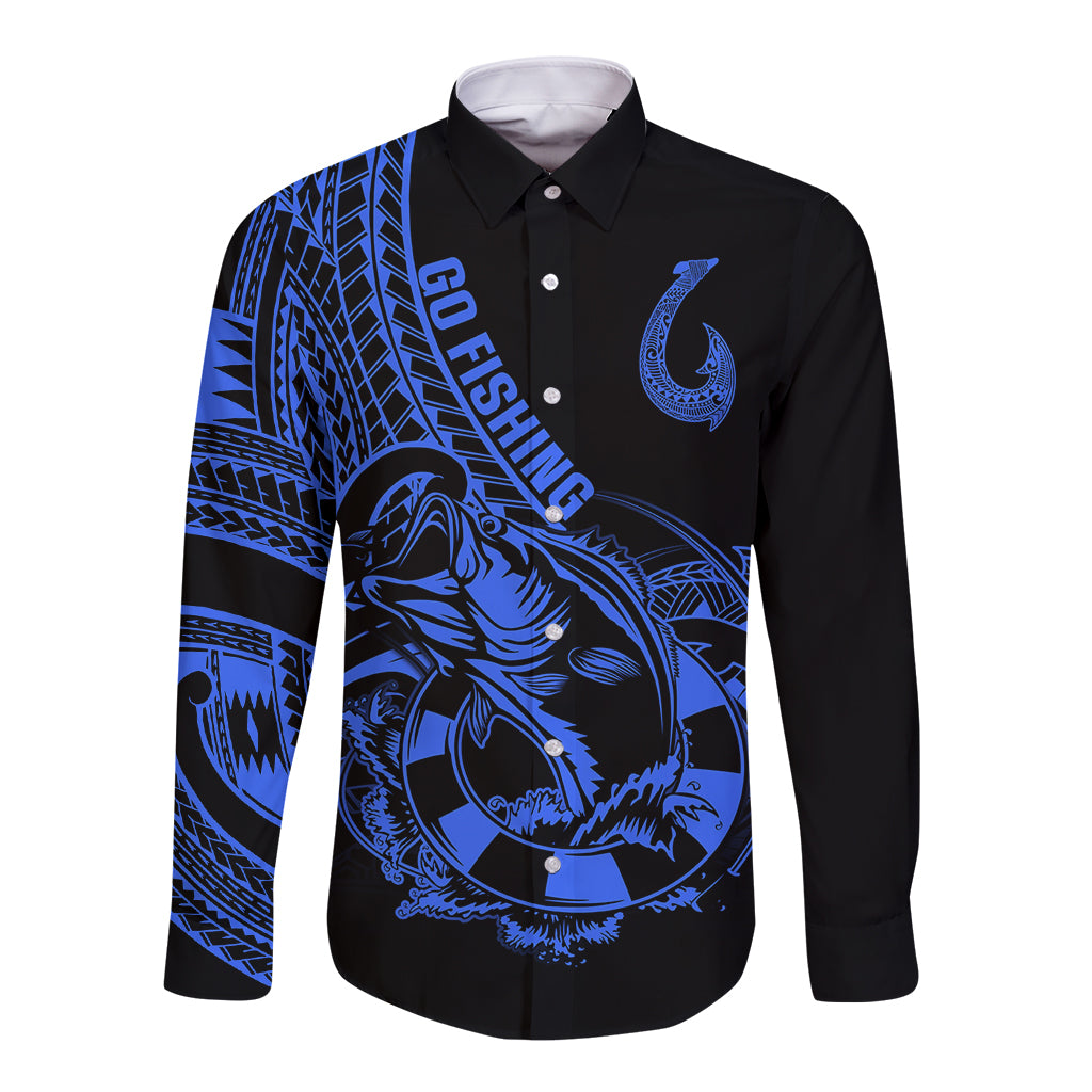 polynesia-long-sleeve-button-shirt-fish-hook-tattoo-go-fishing-polynesian-pattern-blue
