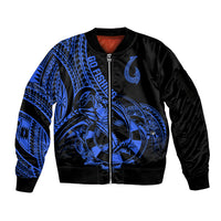 Polynesia Sleeve Zip Bomber Jacket Fish Hook Tattoo Go Fishing Polynesian Pattern Blue LT14 Unisex Blue - Polynesian Pride