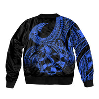Polynesia Sleeve Zip Bomber Jacket Fish Hook Tattoo Go Fishing Polynesian Pattern Blue LT14 - Polynesian Pride