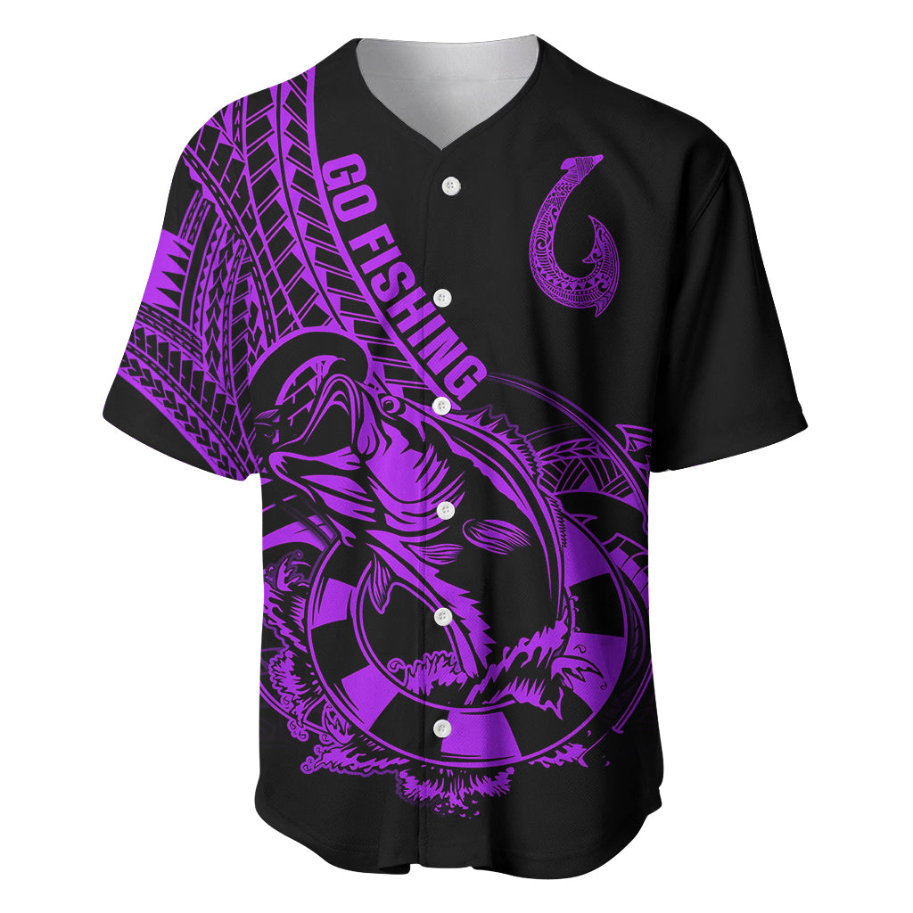 Polynesia Baseball Jersey Fish Hook Tattoo Go Fishing Polynesian Pattern Purple LT14 Purple - Polynesian Pride