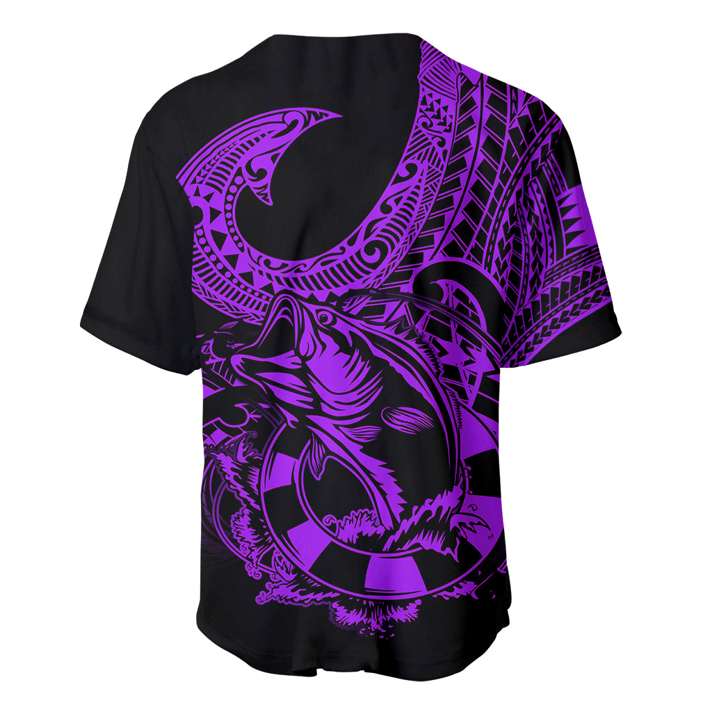 Polynesia Baseball Jersey Fish Hook Tattoo Go Fishing Polynesian Pattern Purple LT14 - Polynesian Pride