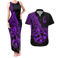 Polynesia Couples Matching Tank Maxi Dress and Hawaiian Shirt Fish Hook Tattoo Go Fishing Polynesian Pattern Purple LT14 Purple - Polynesian Pride