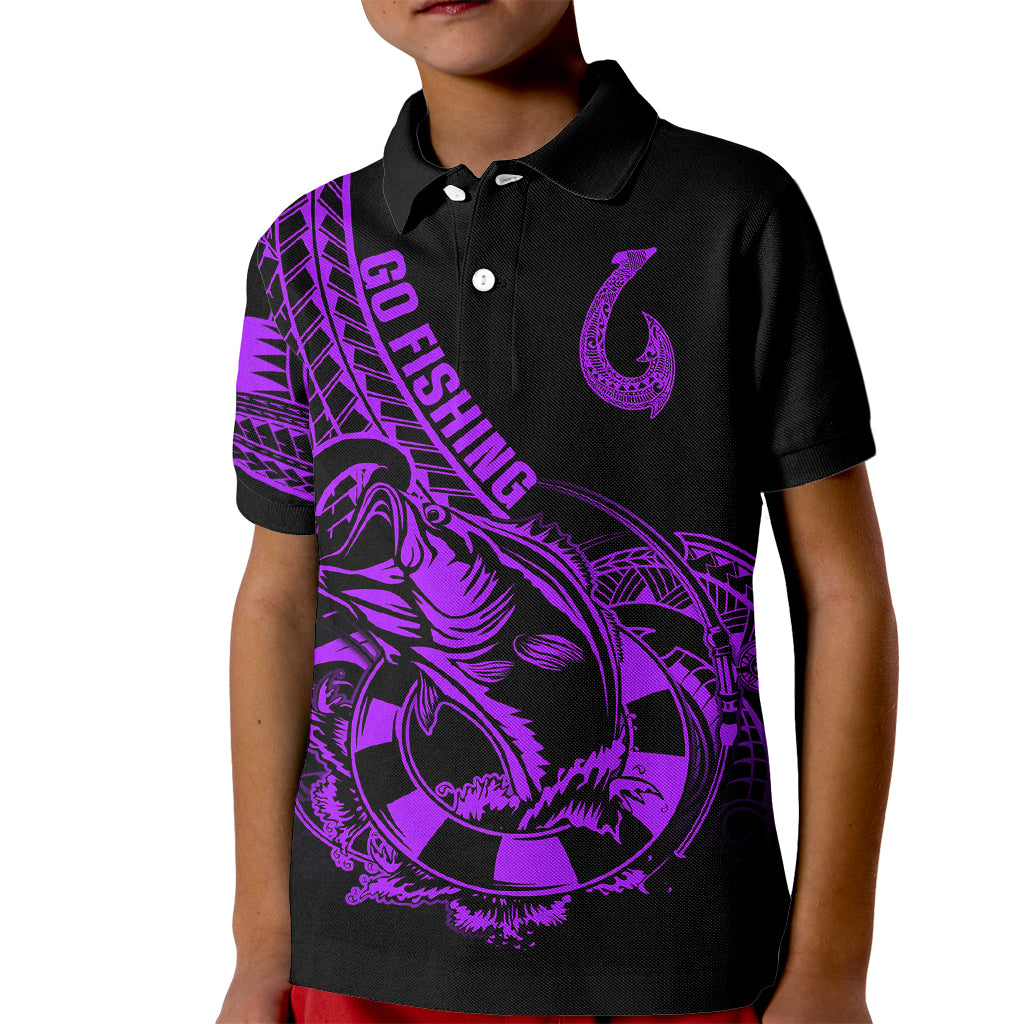 Polynesia Kid Polo Shirt Fish Hook Tattoo Go Fishing Polynesian Pattern Purple LT14 Kid Purple - Polynesian Pride