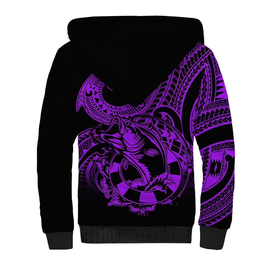 Polynesia Sherpa Hoodie Fish Hook Tattoo Go Fishing Polynesian Pattern Purple LT14 - Polynesian Pride