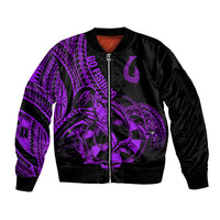 Polynesia Sleeve Zip Bomber Jacket Fish Hook Tattoo Go Fishing Polynesian Pattern Purple LT14 Unisex Purple - Polynesian Pride