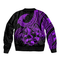 Polynesia Sleeve Zip Bomber Jacket Fish Hook Tattoo Go Fishing Polynesian Pattern Purple LT14 - Polynesian Pride
