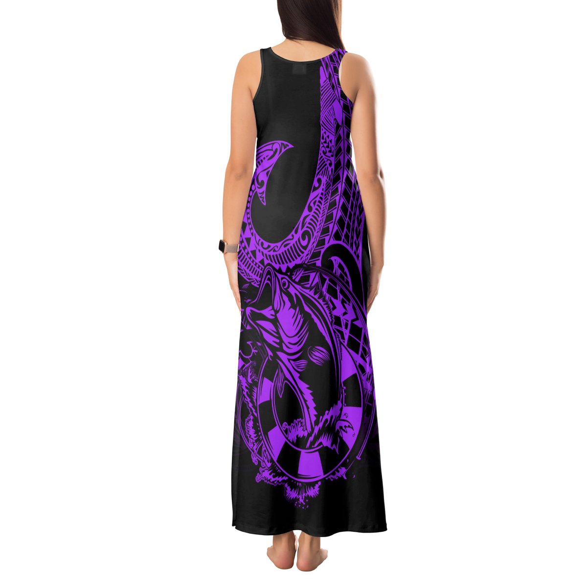 Polynesia Tank Maxi Dress Fish Hook Tattoo Go Fishing Polynesian Pattern Purple LT14 - Polynesian Pride