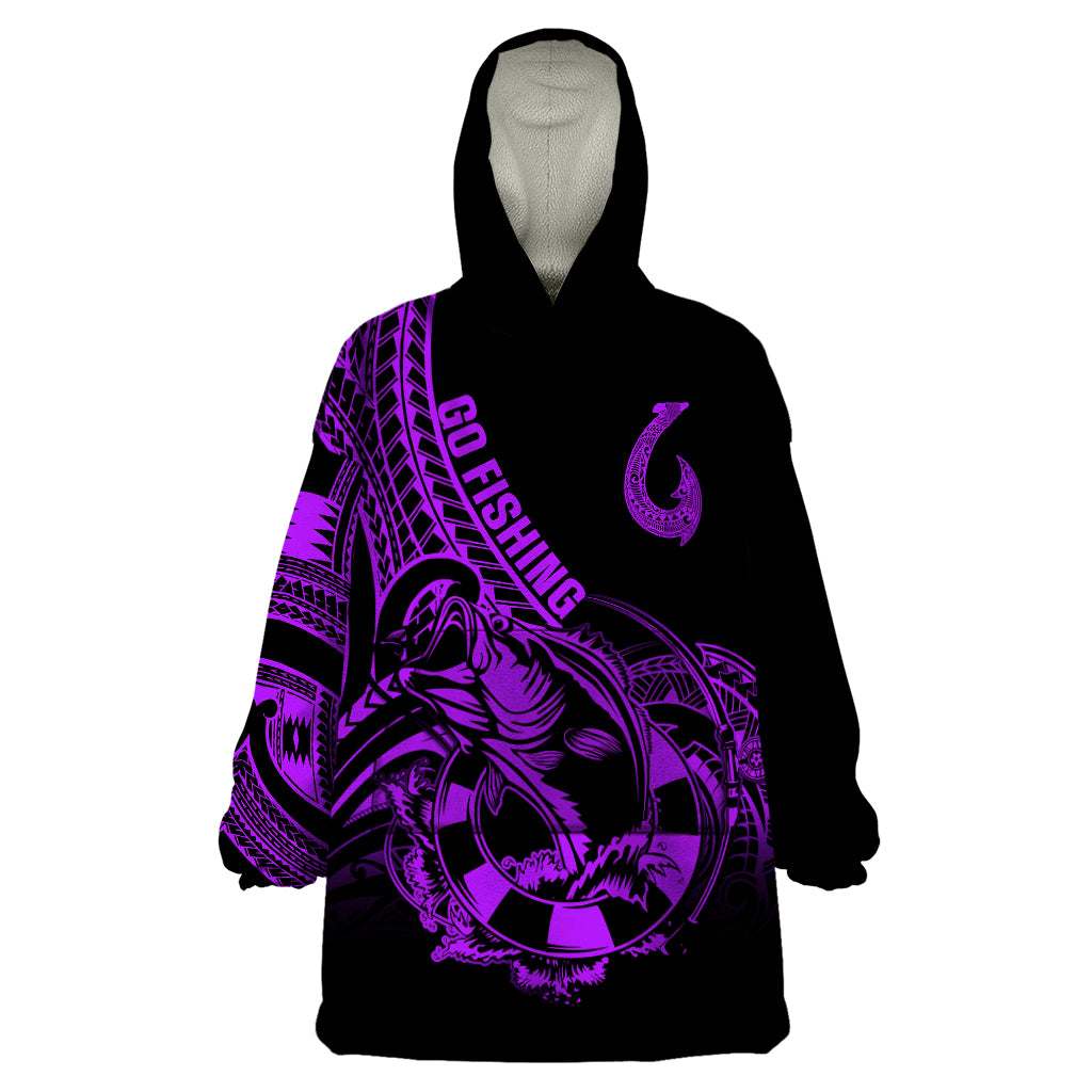 Polynesia Wearable Blanket Hoodie Fish Hook Tattoo Go Fishing Polynesian Pattern Purple LT14 One Size Purple - Polynesian Pride
