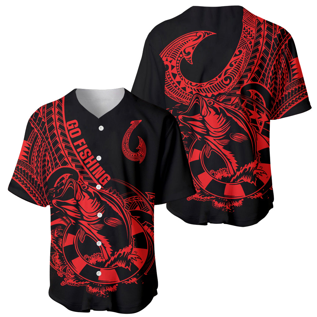 Polynesia Baseball Jersey Fish Hook Tattoo Go Fishing Polynesian Pattern Red LT14 - Polynesian Pride