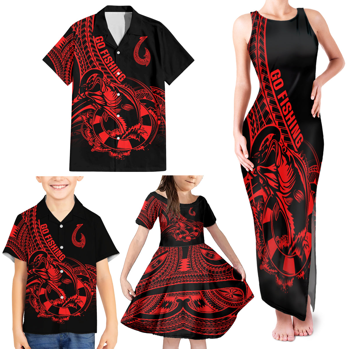 polynesia-family-matching-tank-maxi-dress-and-hawaiian-shirt-fish-hook-tattoo-go-fishing-polynesian-pattern-red