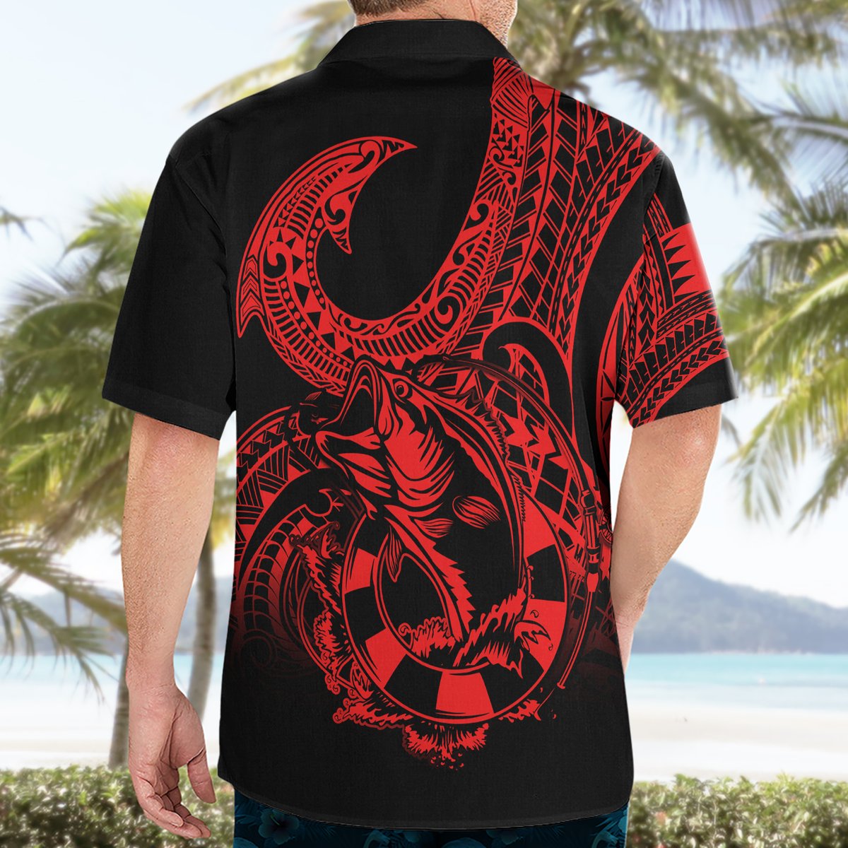 Polynesia Hawaiian Shirt Fish Hook Tattoo Go Fishing Polynesian Pattern Red LT14 - Polynesian Pride