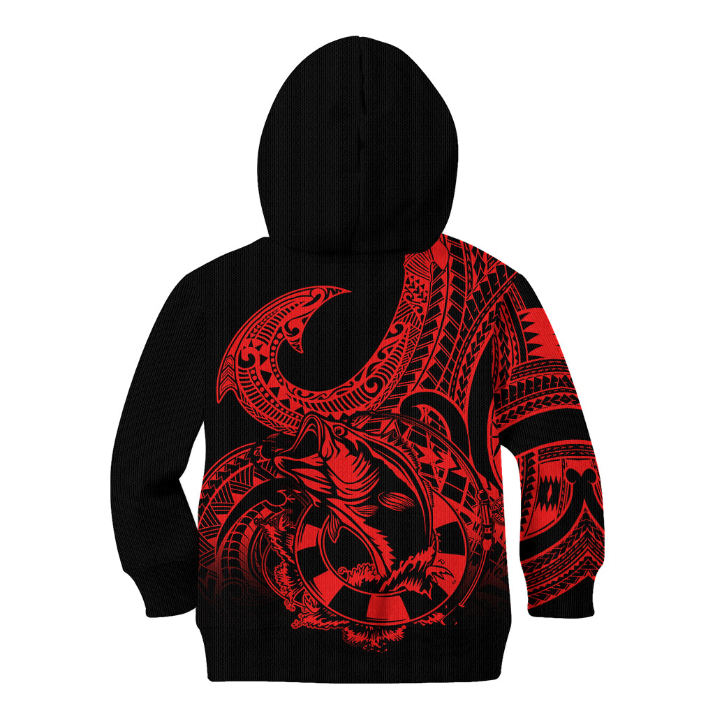 Polynesia Kid Hoodie Fish Hook Tattoo Go Fishing Polynesian Pattern Red LT14 - Polynesian Pride
